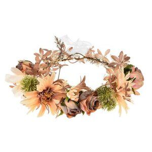 Artificial Flower Crown, Peach and Rose Gold Wedding Headpiece,